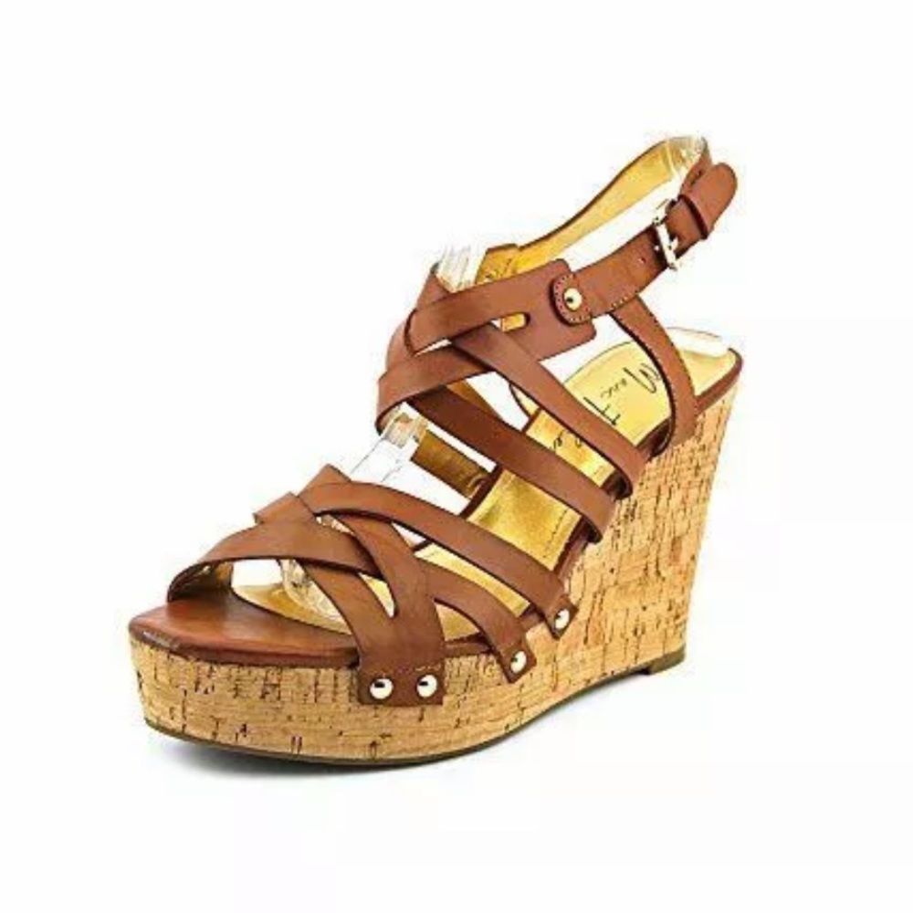 Marc Fisher Hayfa Cork Wedges in Brown and Gold Size 8